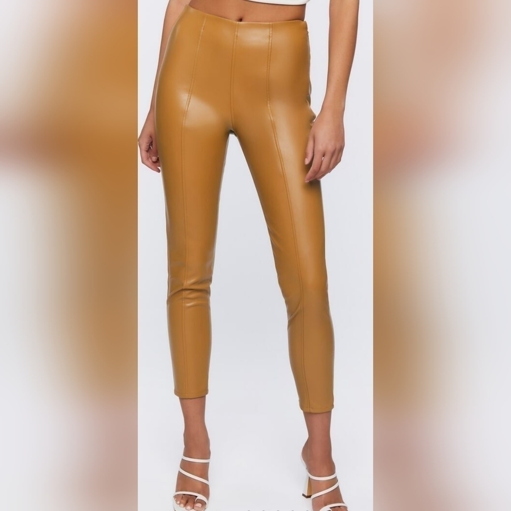 Forever 21 Faux Leather Ankle Pants |  ALMOND Tan | SMALL Vegan Leather